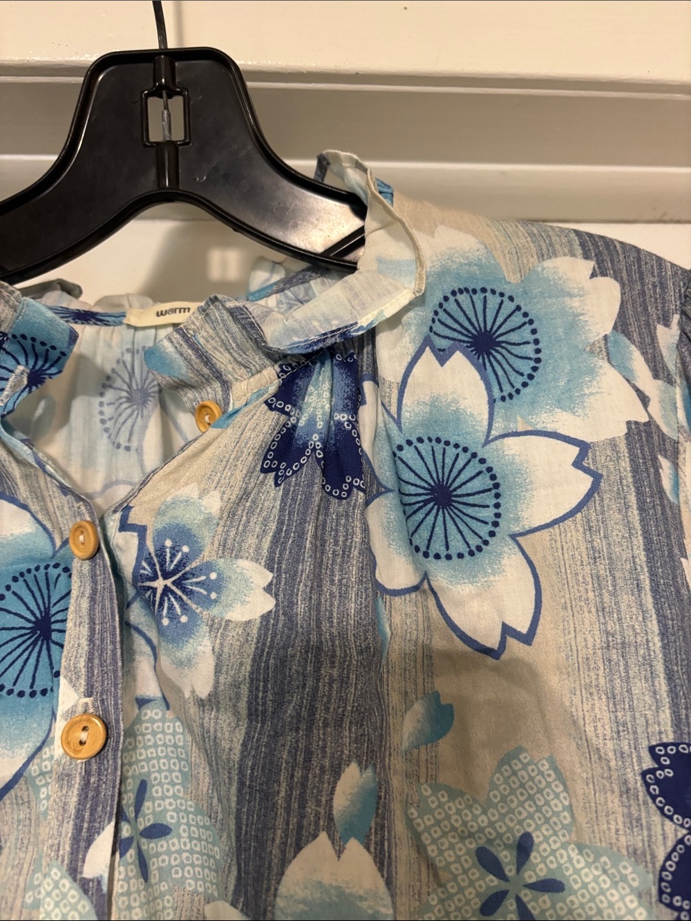Warm Brand Lightweight Blue Floral Long-Sleeve Women's Top - Picture 4 of 7
